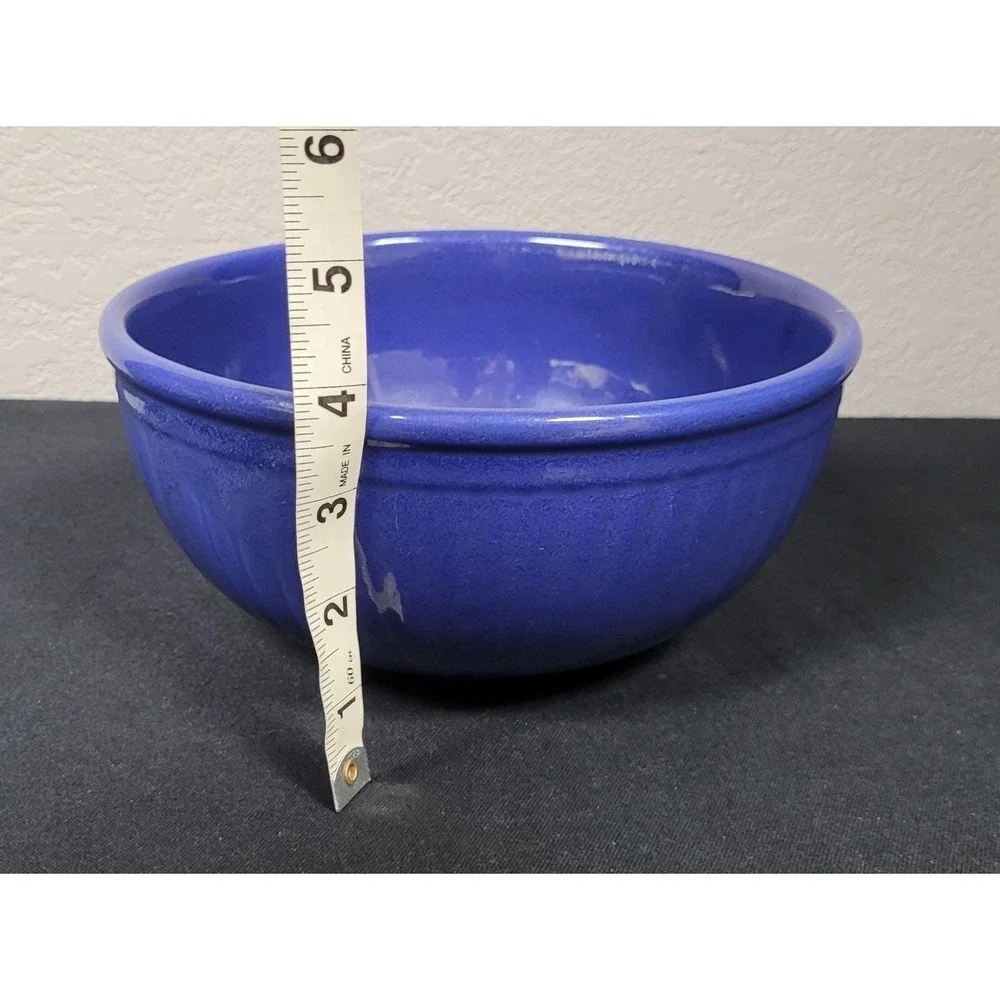 Vintage Cobalt Blue Stoneware Ceramic 8 inch Mixing Bowl 1940s - Read As Is